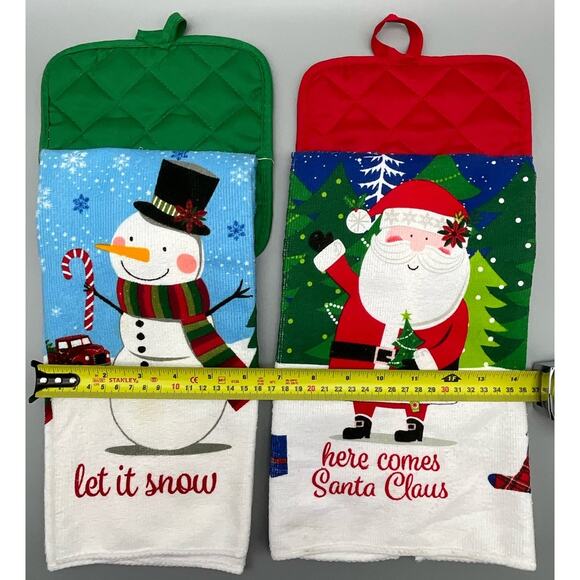 2 Homemade Holiday Christmas Handing Dish Kitchen Towels with Bell and Hot Pad - Picture 7 of 7